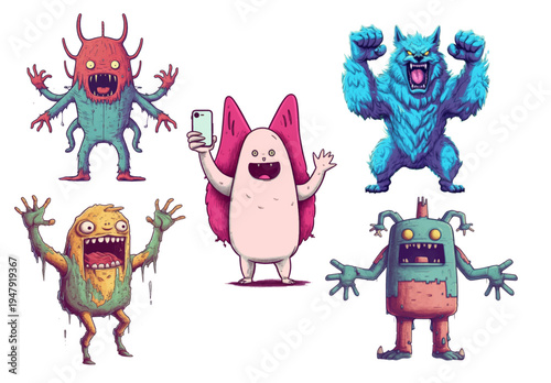 Vector weird monster characters. Illustration cartoon style