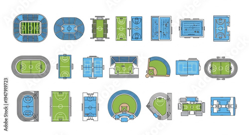Collection of Football Field Illustrations - Top-Down Views for Sports Design.