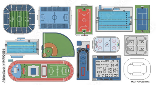Assorted Sports Fields and Courts Layouts for Various Games.