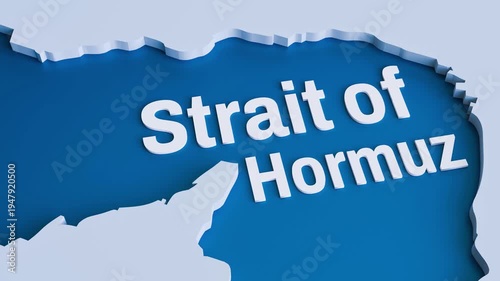 4K 3D Zoom Out Animation of Strait of Hormuz Map Text, Middle East Oil Trade Route and Global Energy Shipping Concept
