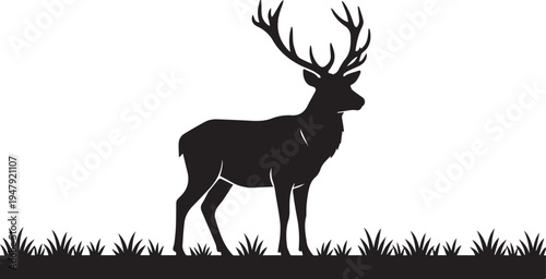 Wildlife Deer Antler Meadow Silhouettes Vector Art