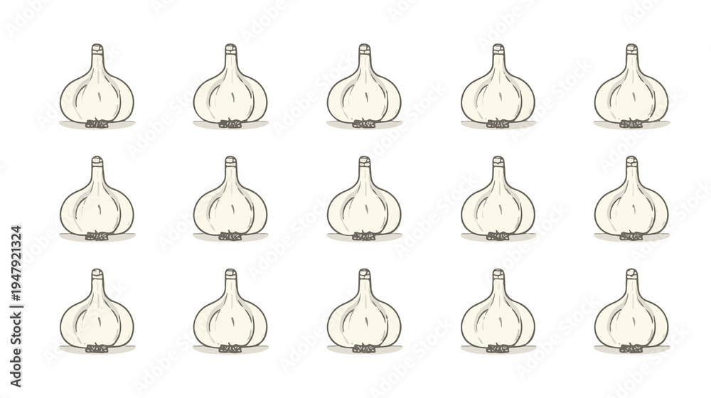 template of a garlic bulb with an outline drawing style, featuring a simple and modern flat design, presented as a line clipart symbol collection
