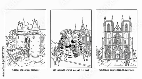 Nantes France Landmark Drawings