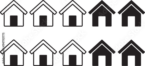 House icon silhouettes set, home building outline solid symbol real estate property simple vector collection