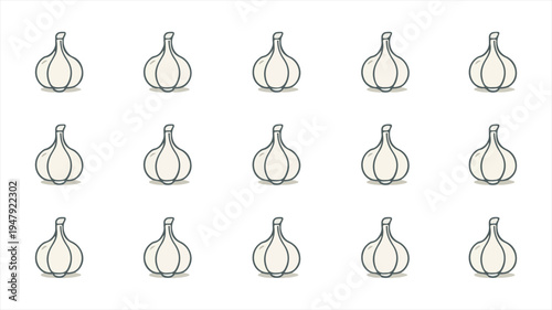 Vector template of a garlic bulb with an outline drawing style, featuring a simple and modern flat design, presented as a line clipart symbol collection