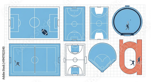 Various Sports Field Layouts and Designs Illustration.
