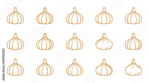template of a garlic bulb with an outline drawing style, featuring a simple and modern flat design, presented as a line clipart symbol collection