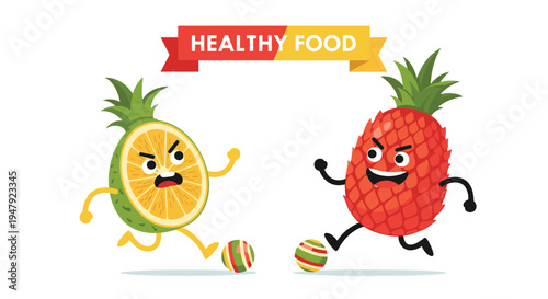 Large set of various vegetable and fruit characters engaged in human activities like driving, cooking, and surfing.