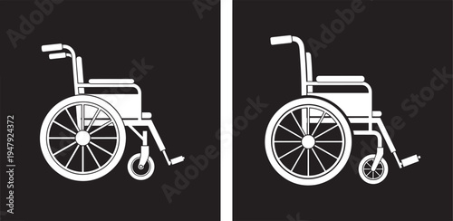 White Wheelchair Icons on Black Background for Accessibility and Health with Special Needs with Wheelchair Icon with Medical Icon with Disability Symbol with Mobility Icon
