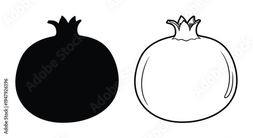 Two pomegranates one solid black and one outlined a striking silhouette