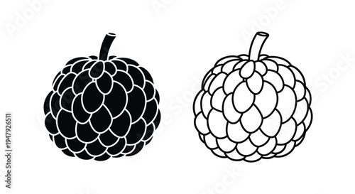 Two custard apple fruits depicted in a striking black silhouette
