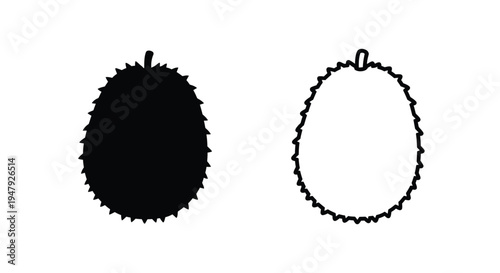 Two durian fruit depictions one solid and one outlined silhouette