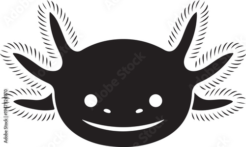 Cute Axolotl Face Silhouette Icon on white Background