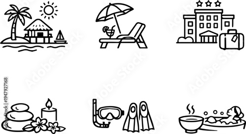 Adobe Illustrator ArtworkTravel vacation tourism line icon set