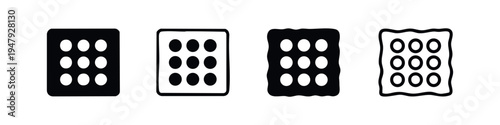 Grid Menu Icons Set. Nine Dots App Launcher Button Symbols in Various Styles.