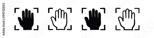 Hand Scan Icons Set. Biometric Authentication Symbols for Identity Recognition.