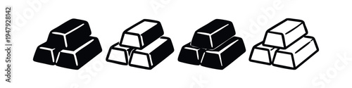 Gold Bar Icons Set. Stacked Ingots Symbols Representing Wealth and Value.