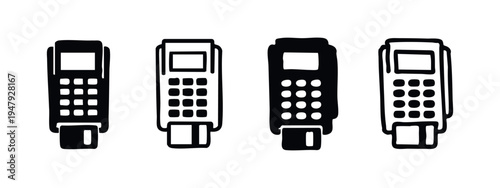 POS Terminal Icons Set. Credit Card Reader Symbols for Payment Processing.