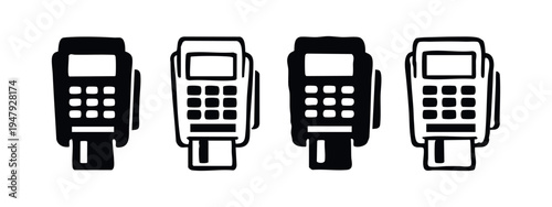 POS Terminal Icons Set. Secure Credit Card Payment Device Symbols.