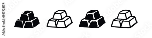 Gold Bar Stack Icons Set. Precious Metal Ingots Representing Riches.
