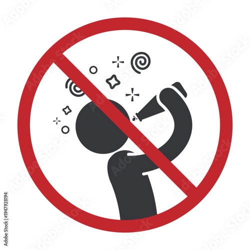 Isolated prohibition sign showing alcohol bottle and drunk person symbolizing restriction of drinking alcohol and intoxication for public health safety