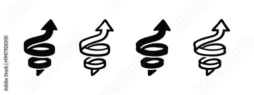 Upward Spiral Arrow Icon Set, Growth and Progress Direction Symbols, Developing Success and Increasing Trend Vector Icons