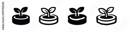Plant Seedling in Pot Icon Set, Growing Plant and Nature Symbols, Gardening and Environmental Growth Vector Icons