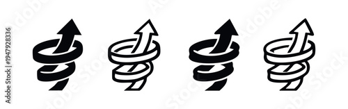 Upward Spiral Arrow and Growth Icon Set, Progress and Development Direction Symbols, Increasing Trend and Success Vector Icons