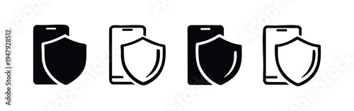 Mobile Security and Data Protection Icon Set - Smartphone with Shield Symbols