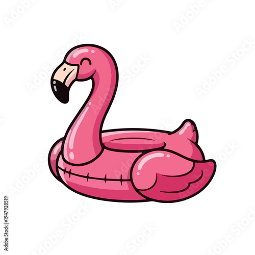Cute pink inflatable flamingo pool float on white background