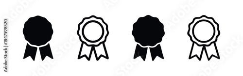 Award Ribbon and Rosette Icon Set - Quality Guarantee and Achievement Seal Vector Symbols