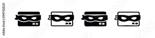 Hacker Anonymous Mask on Digital Device Icons Set Representing Cybercrime and Security Threats