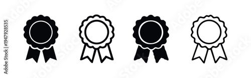 Textured Award Ribbon Rosette Icons - Distressed Quality Badge and Achievement Vector Set