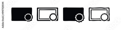 Certified Document Frame and Rosette Icons - Official Seal with Square Border Vector Set