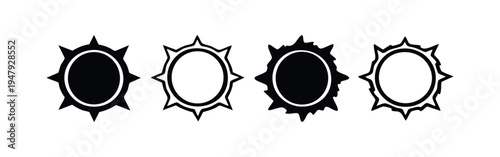 Sun symbol set in flat style. Star icon with different design variations, including a hand-drawn effect.