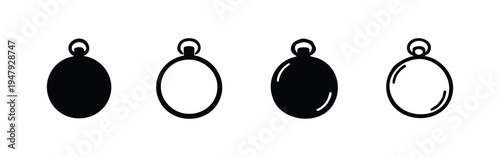 Set of vintage locket and pocket watch icons in various styles. Round pendant and antique jewelry symbols.