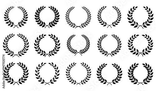 Vector Set of Laurel Wreaths with Stylized Leaves for Honors, Logos, and Certificates