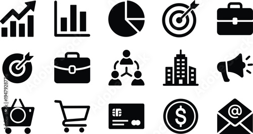 Business and Finance Icon Set, Corporate and Financial Symbols Collection
