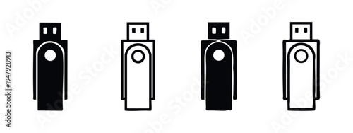 USB flash drive icon set. Data storage device symbols in solid and outline style. Computer memory sticks.