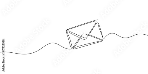 Paper envelope continuous one line drawing, Continuous one line drawing of envelope mail with paper airplane, Envelope mail with flying paper plane sending letter and email message concept vector