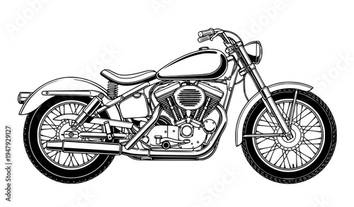 Vintage Monochrome Motorcycle Vector Illustration Isolated on White