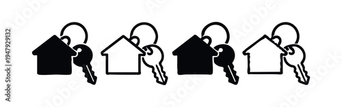 Home Keys and House Icons Collection. Property Ownership or Real Estate Access Symbol Vector Pack in Black and White.