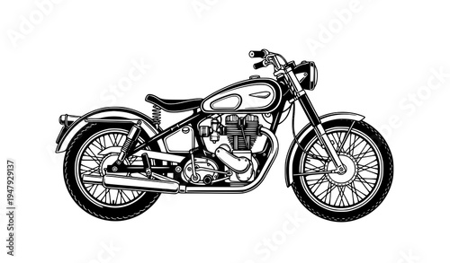 Monochrome Vintage Motorcycle Vector Illustration Isolated on White Background