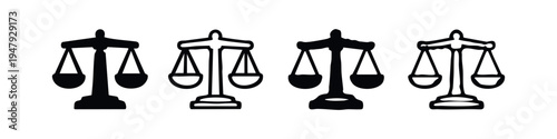 Hand Drawn Scales of Justice and Legal Balance Icon Set