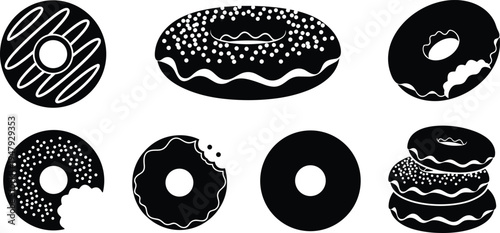 Donut icon collection with glazed sprinkle doughnut dessert silhouettes isolated sweet bakery food symbols for menu design