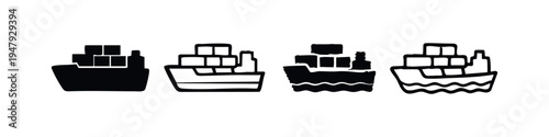 Container Ship Icons Collection - Maritime Freight and Logistics