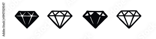 Stylized Diamond Shapes Collection. Set of Hand Drawn Gemstone Icons in Black and White Doodle Style for Luxury and Jewelry.