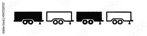 Cargo Trailer Icon Set. Flatbed and Utility Trailer Symbols.