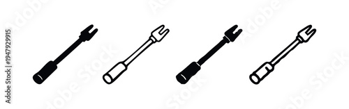 Barbecue Roasting Fork Icon Set - Grill Tool Symbols for Outdoor Cooking and Camping