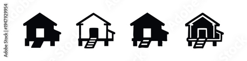 Stilt House and Beach Hut Vector Icon Set
